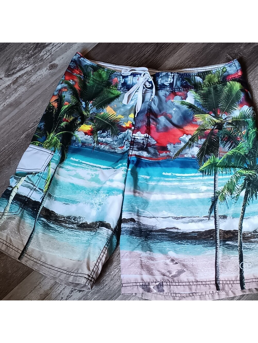Men’s 36 OP  Swim Board Shorts  Tropical Sunset Design 1 Pocket  Surf  Beach